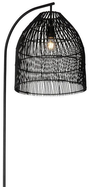 Lampă de podea rustică neagră cu ratan - Sam