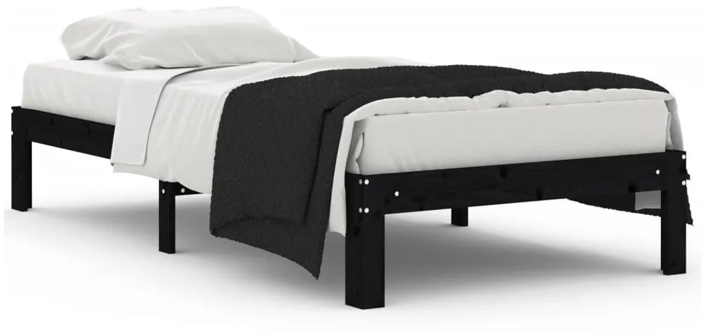 810334 vidaXL Cadru de pat single, negru, 90x190 cm, lemn masiv