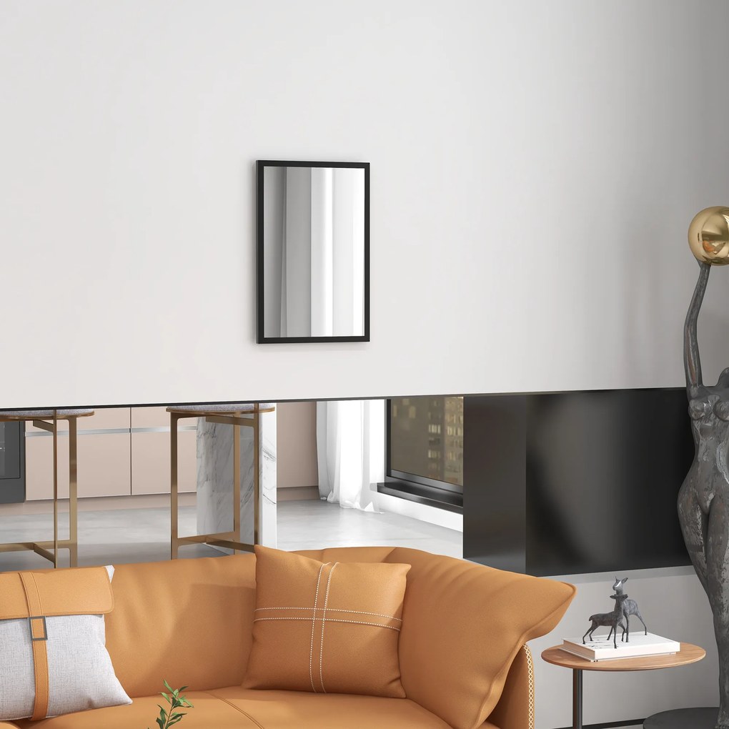 HOMCOM Oglindă murală rectangulară 60 x 40 cm, cadru din lemn negru, ideală pentru baie, living sau dormitor | Aosom Romania