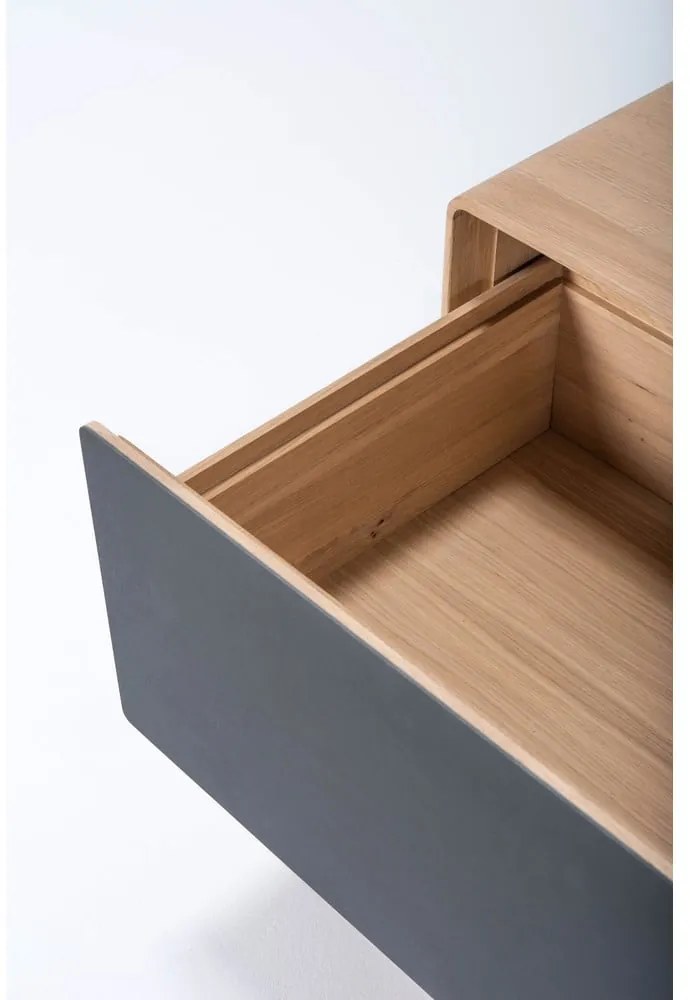 Comodă TV neagră/în culoare naturală din lemn de stejar 160x48 cm Fina – Gazzda