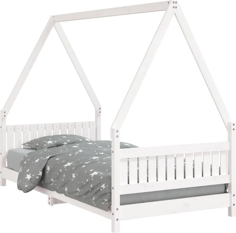 vidaXL Cadru de pat pentru copii, alb, 90x190 cm, lemn masiv de pin
