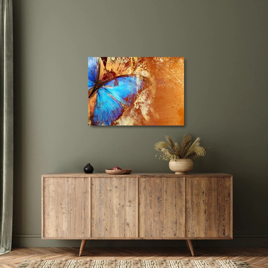 Tablou pe sticlă - Fluture albastru (70x50 cm)