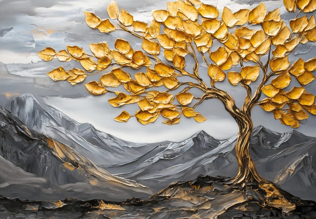 Fototapet - Copac cu frunze aurii (147x102 cm)