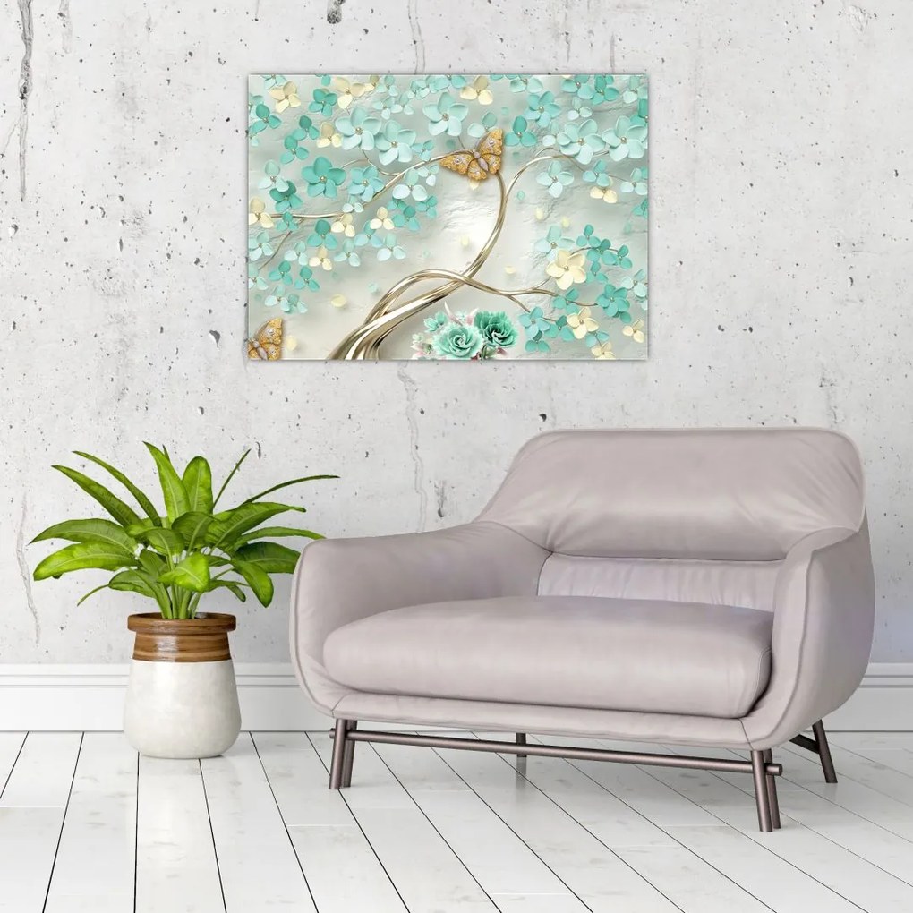 Tablou cu flori și fluturi (70x50 cm)