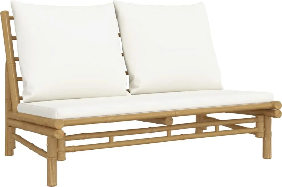 vidaXL Bancă de grădină cu perne alb crem, bambus