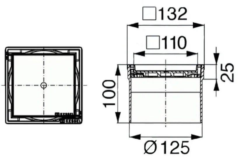 Sifon pardoseala baie cu margini inox Kessel, System 125