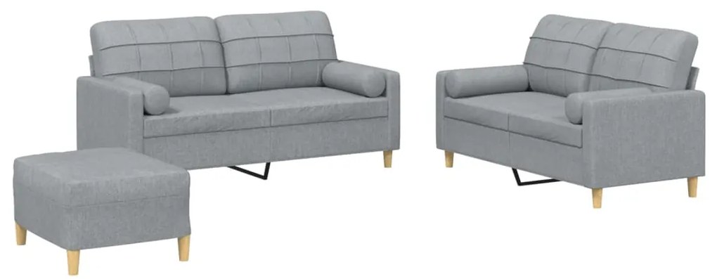 3201298 vidaXL Set de canapele cu perne, 3 piese, gri deschis, textil