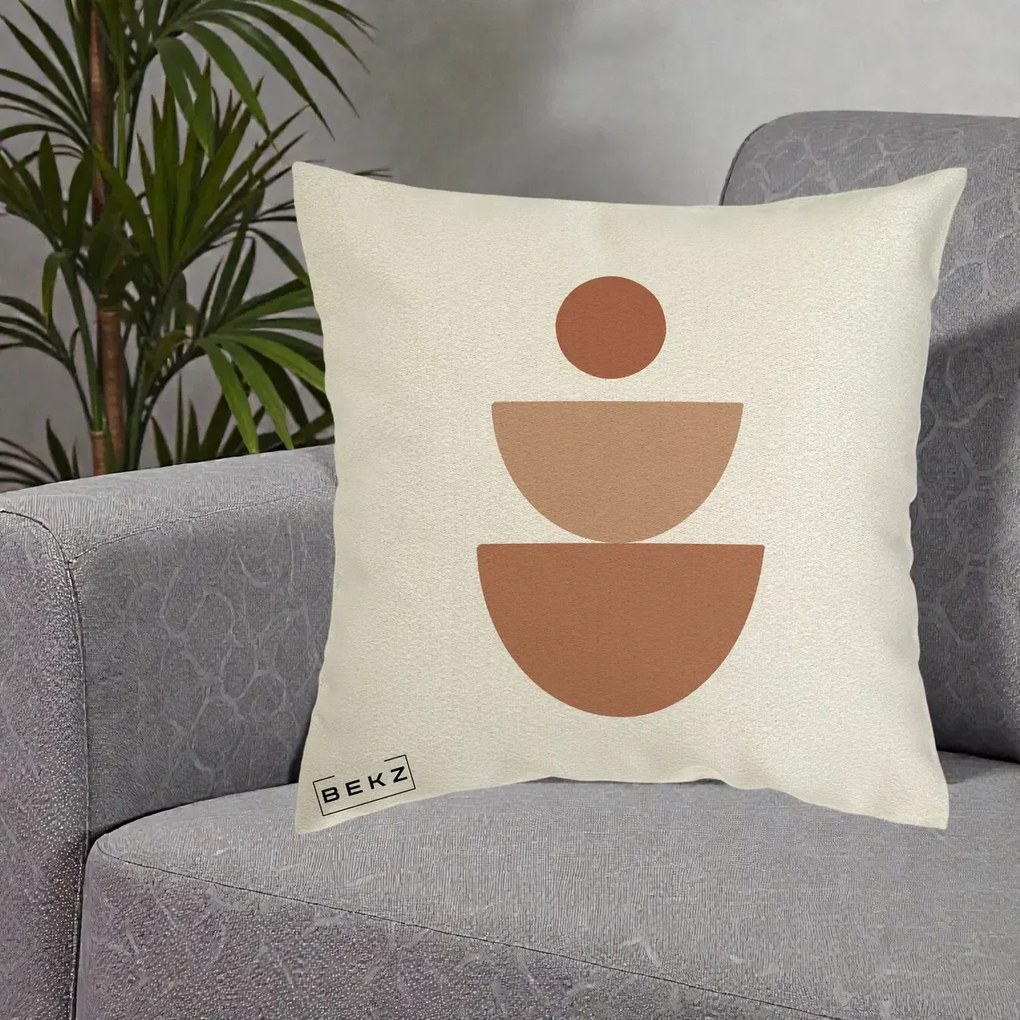 Perna Decorativa Geometric Boho Semicerc Stivuit, 40x40 cm, Ecru, Husa Detasabila, Perna Inclusa, BEKZ®