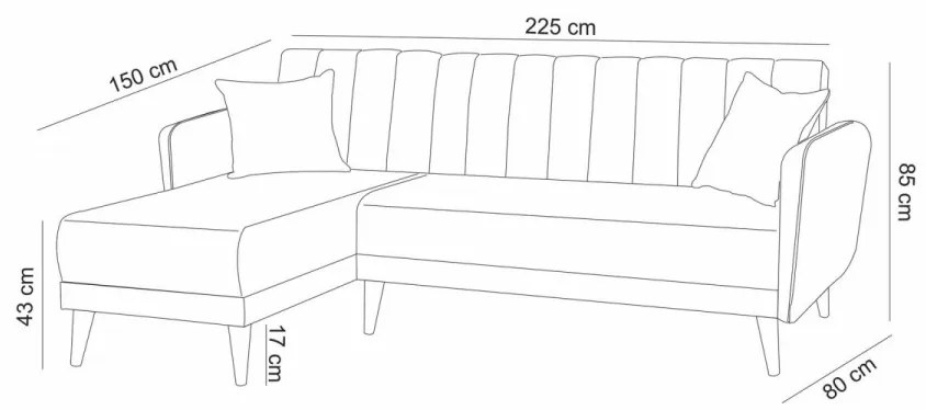 Coltar Aqua Köşe Left, 225 x 85 x 145 cm, Verde Inchis