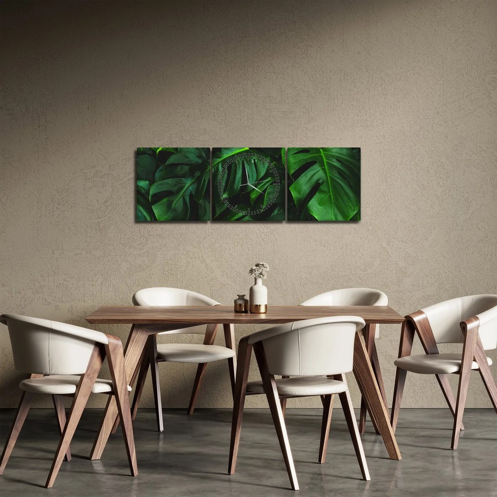 Tablou cu frunze Monstery (cu ceas) (90x30 cm)
