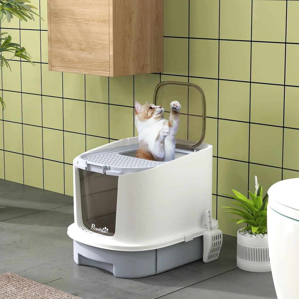 PawHut Litieră Închisă pentru Pisici cu 2 Uși și Tavă Detașabilă, 40,5x52,5x42,5 cm, Gri | Aosom Romania