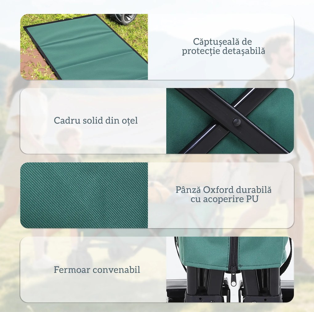 Outsunny Cărucior de Grădină cu Mâner Telescopic, Cărucior pentru Transport Obiecte până la 70 kg, 108x55 cm, Verde | Aosom Romania