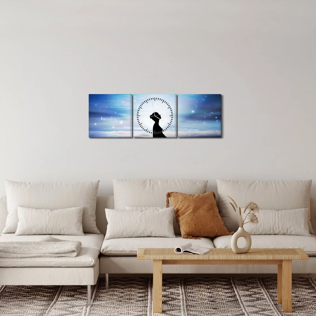 Tablou - Femaia meditând (cu ceas) (90x30 cm)