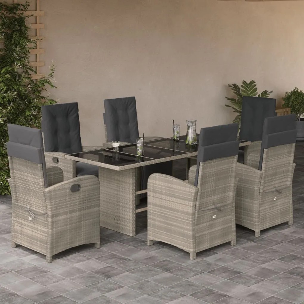 vidaXL Set mobilier de grădină cu perne, 7 piese gri deschis poliratan