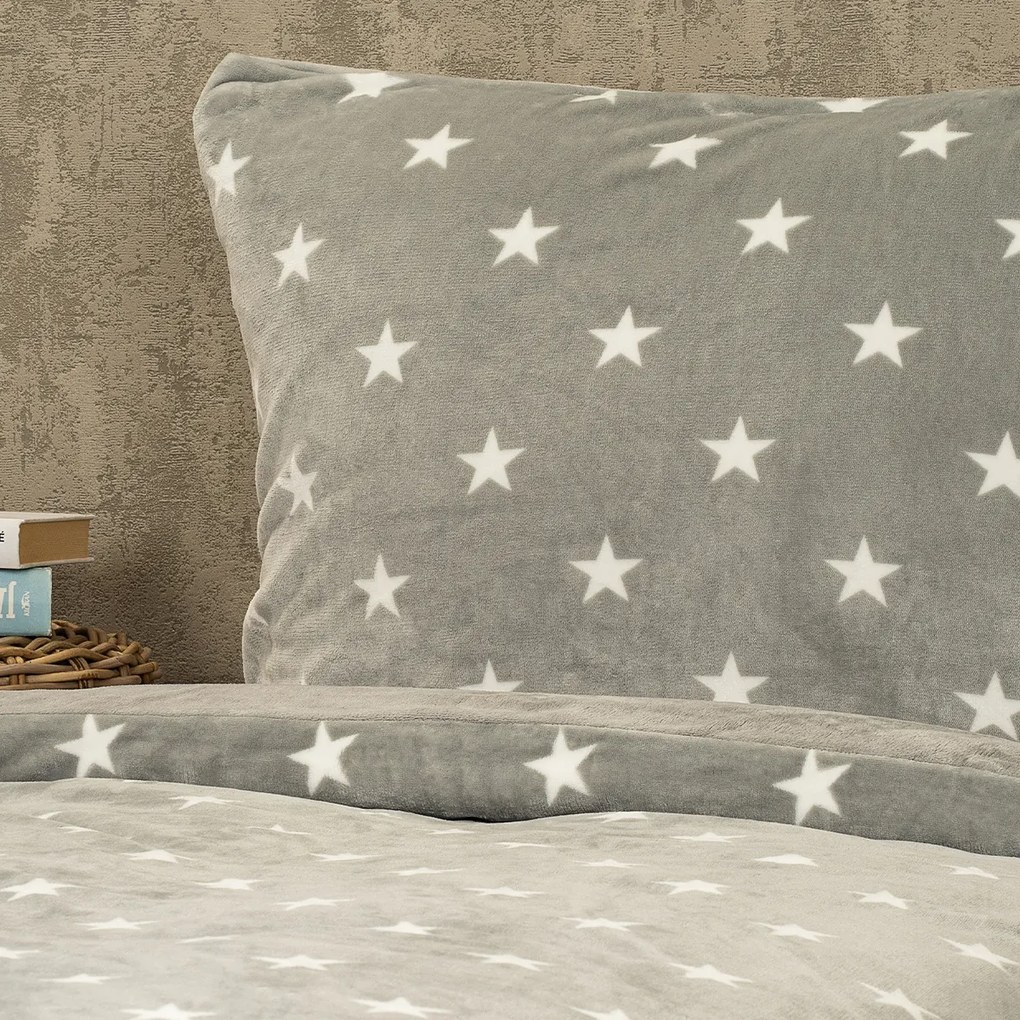 Lenjerie de pat microflanel 4Home Stars gri , 140x 200 cm, 70 x 90 cm