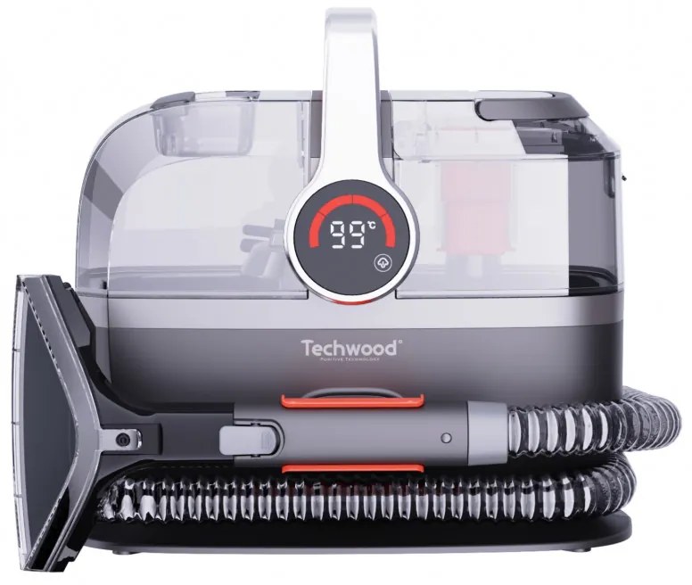 Aparat multifunctional cu aburi si aspirator Techwood TAN-7055V, 600/800W, Rezervor de apa curata si reziduala, 3 moduri, Afisaj digital, Gri/Portocaliu