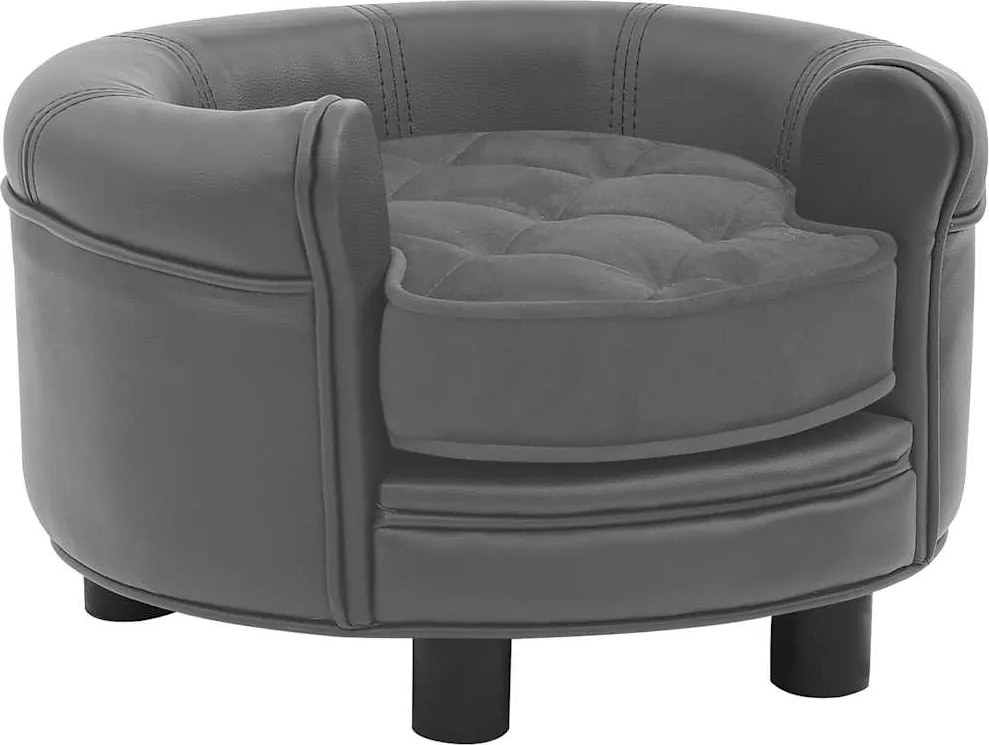 vidaXL Canapea pentru câini, gri, 48x48x32 cm, pluș & piele ecologică