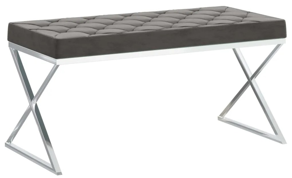 289054 vidaXL Bancă, gri, 97 cm, catifea și oțel inoxidabil