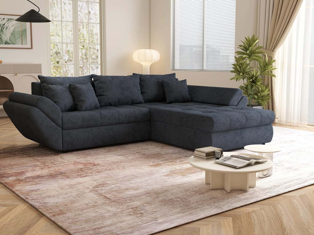 Colțar extensibil dumonde cu ladă de depozitare si sezut confortabil din spuma high-density, Loana Enjoy Antracit II 270x185 cm