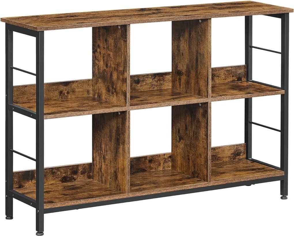 Biblioteca, raft cu 6 unitati de depozitare, din lemn, 33x120x80 cm, maro rustic