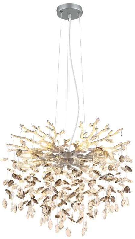 Lustra suspendata metal argintiu mat, cristale de sticla QUEENA