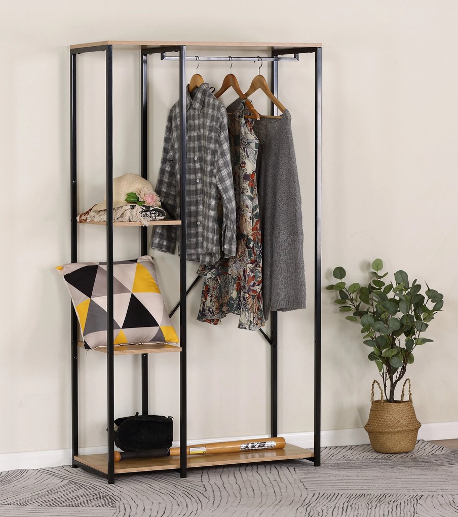 Suport haine cu 3 rafturi, UnicSpot, negru, 90x40.4x167 cm