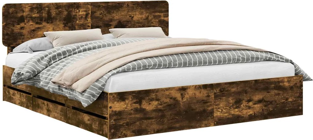 vidaXL Cadru de pat Stejar Afumat 200 x 200 cm Lemn prelucrat