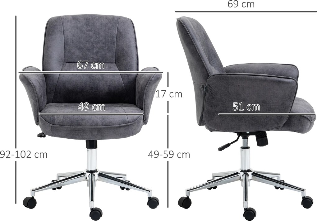 Vinsetto scaun de birou, scaun pentru birou, reglabil pe înălțime, funcție de balansare, rotativ, oțel, gri închis, 67 x 69 x 102cm | Aosom Romania