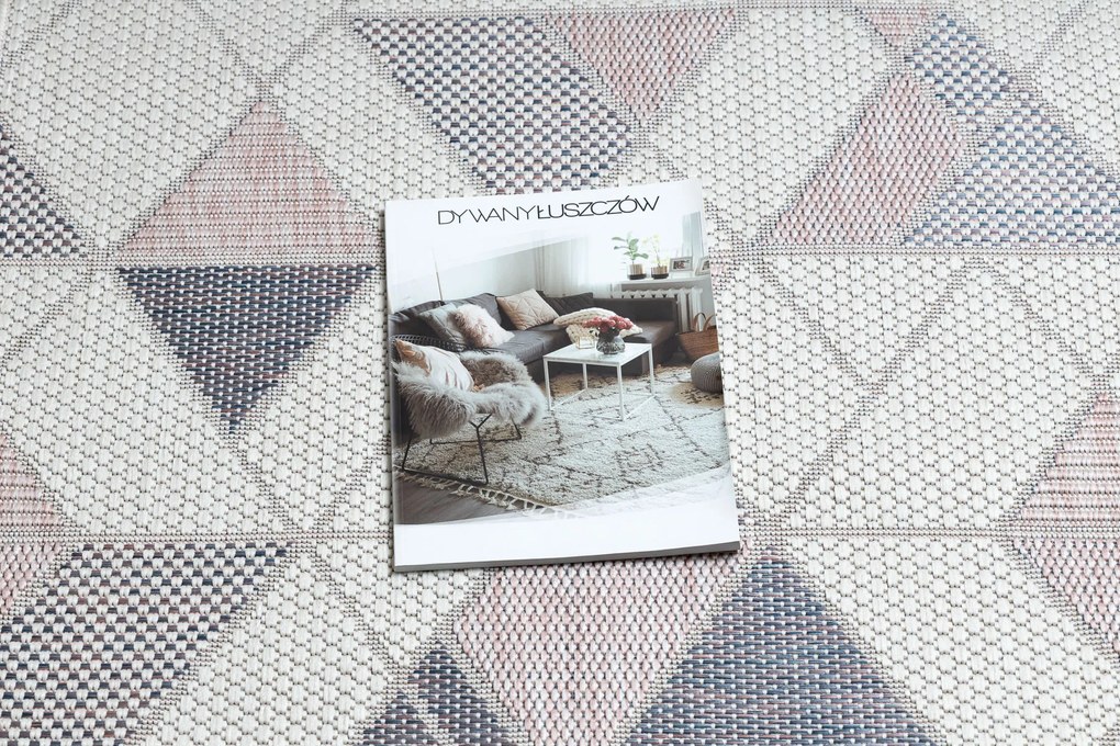 Covor, traversa SISAL SION Geometric, triunghiurile 3006 țesute plate ecru / roz