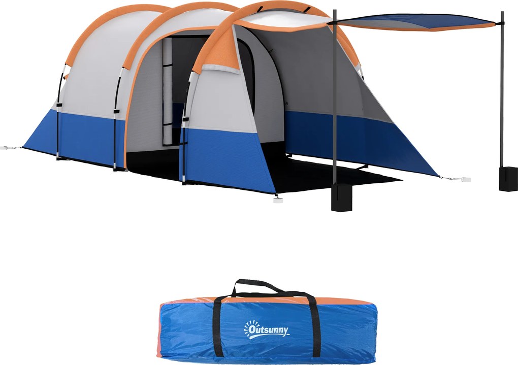 Outsunny Cort de Camping pentru 2-3 Persoane Impermeabil cu 2 Zone și 3 Intrări, 420x200x150 cm, Portocaliu | Aosom Romania