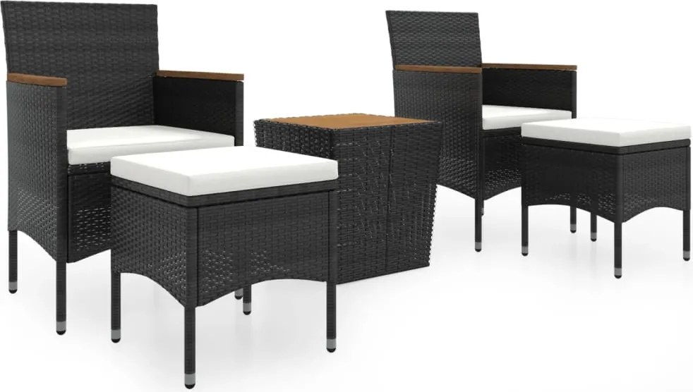 vidaXL Set mobilier bistro grădină 5 piese negru poliratan/lemn acacia