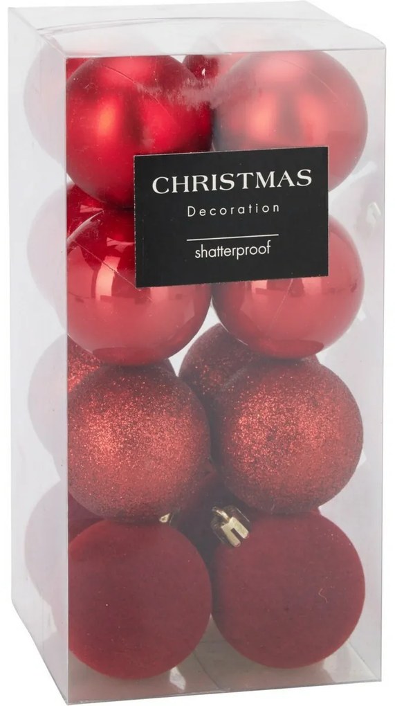 Set de 16 ornamente de Crăciun Festive Sparkles,roșu, diametru 5 cm, plastic, diam. 5 cm