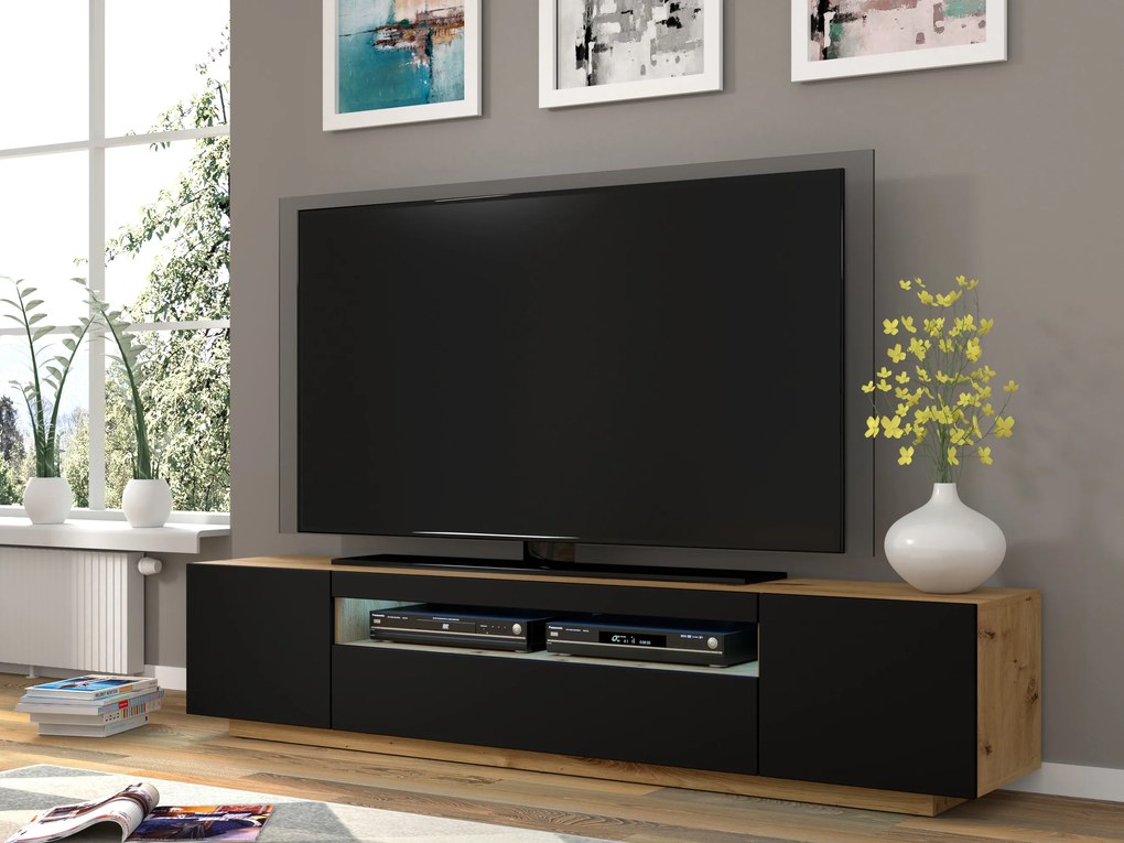 Masă TV/Dulap Aurora 200 (Stejar artisan + Negru mat). 1057703