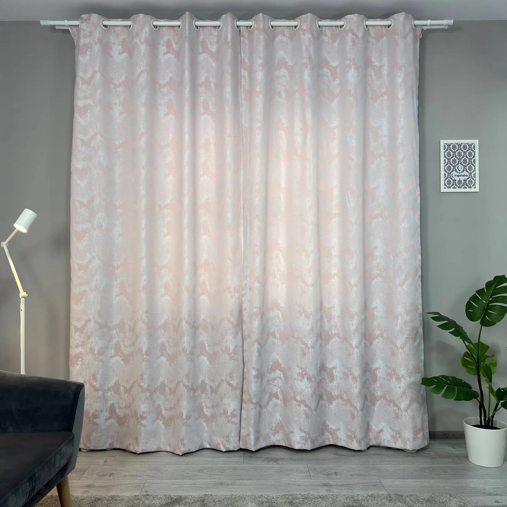 Set două Draperii (Opacitate 80%), Material tip Jacquard (Model texturat), Gata lucrate (Inele galerie), Culoare Roz pal + Gri deschis, Dimensiuni draperie 160x260 cm (x2), Brand Originalio