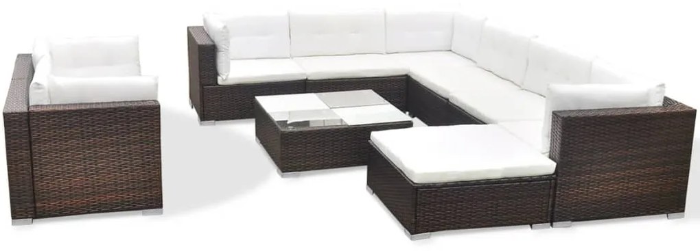 41875 vidaXL Set mobilier de grădină cu perne, 10 piese, maro, poliratan