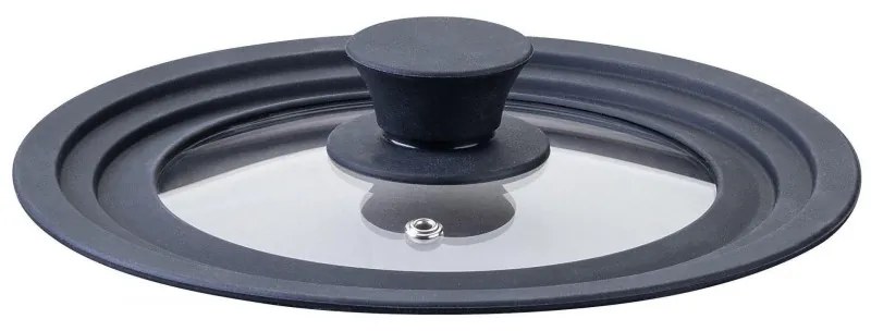 Capac universal Fackelmann 688655, Potrivit pentru vase cu diametru 16/18/20 cm, Sticla / silicon, Negru