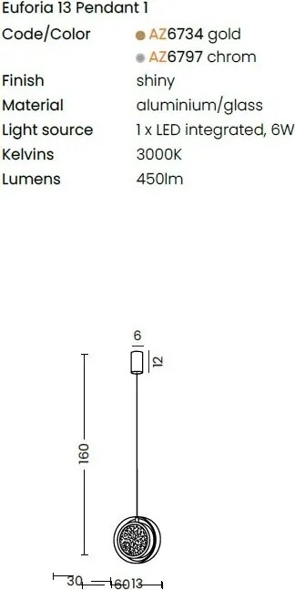 Pendul LED design decorativ EUFORIA 13 auriu