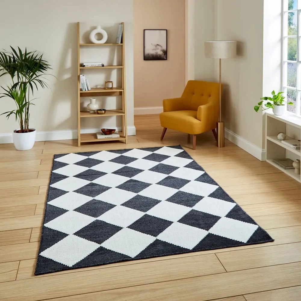 Covor alb-negru lavabil 80x150 cm Lyna Charcoal&amp;White – Think Rugs