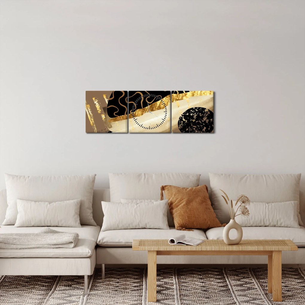 Tablou - Abstracție maro auriu N⁰3 (cu ceas) (90x30 cm)