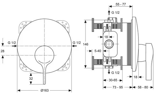 Baterie dus incastrata Ideal Standard Melange crom lucios fara corp ingropat