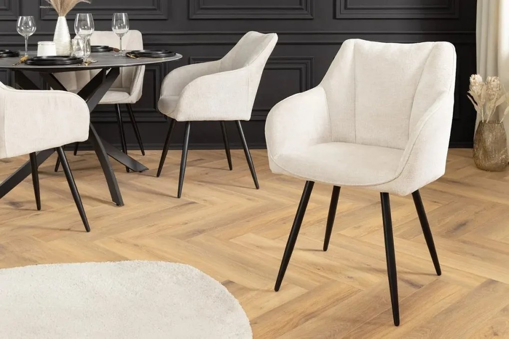 Set de 2 scaune pivotante, Metal Negru, Chenille Sampanie, AVIGNON A-46470 VC