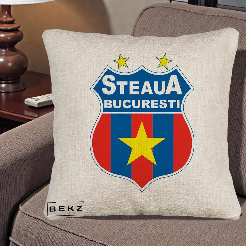 Perna Personalizata Steaua Bucuresti Fotbal, 40x40 cm, Bej Canapea, Husa Detasabila, Perna Inclusa, BEKZ®