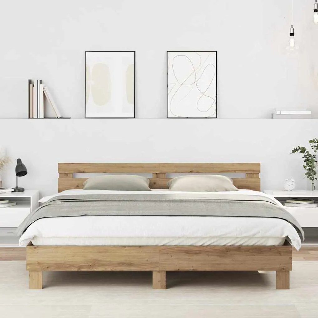 vidaXL Cadru de pat Stejar Artizanal 180 x 200 cm Lemn compozit