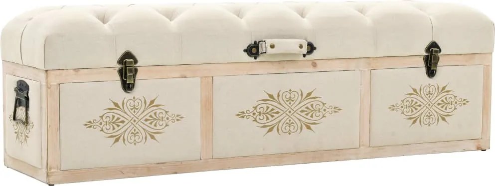 vidaXL Bancă de depozitare 110 cm, lemn masiv de brad și material textil, crem