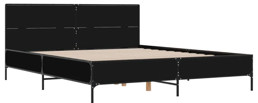 3279992 vidaXL Cadru de pat, negru, 120x200 cm, lemn prelucrat și metal