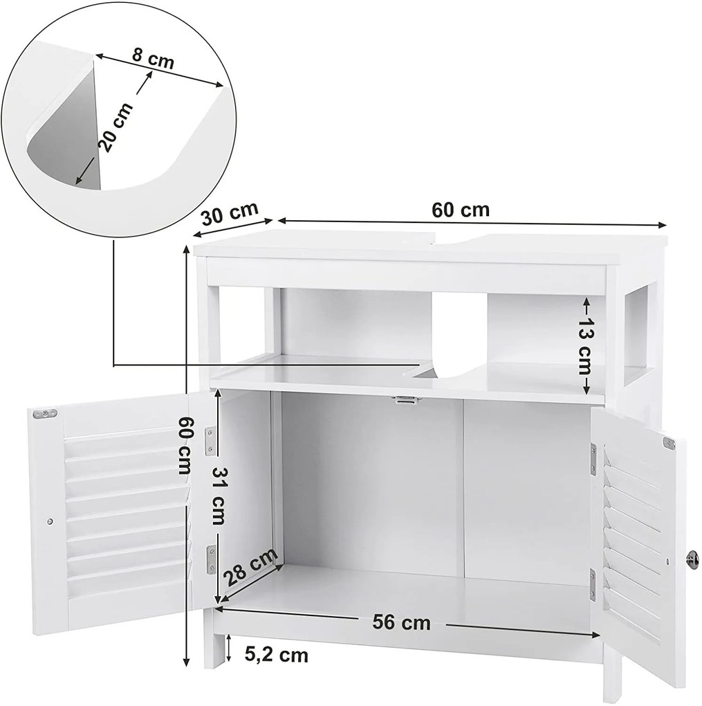 Dulap sub chiuveta cu raft LEHAC 60x30 cm, albă