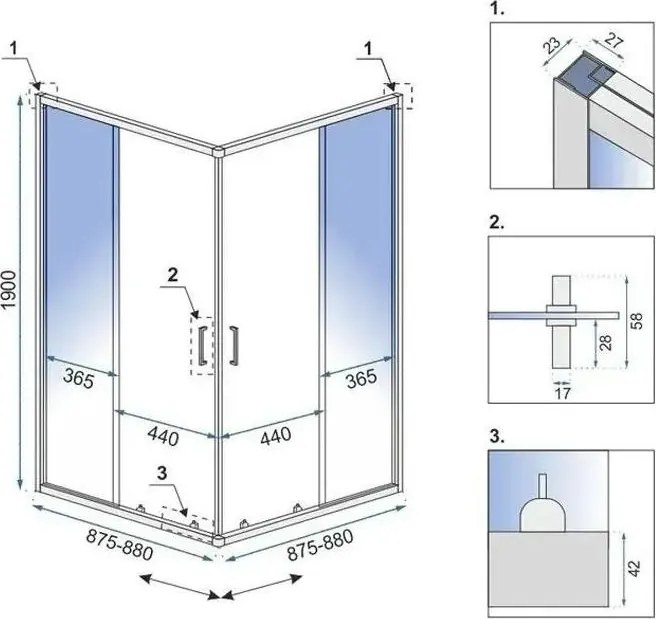 Cabina de dus Rea City cu cadita alba 90x90 cm crom periat