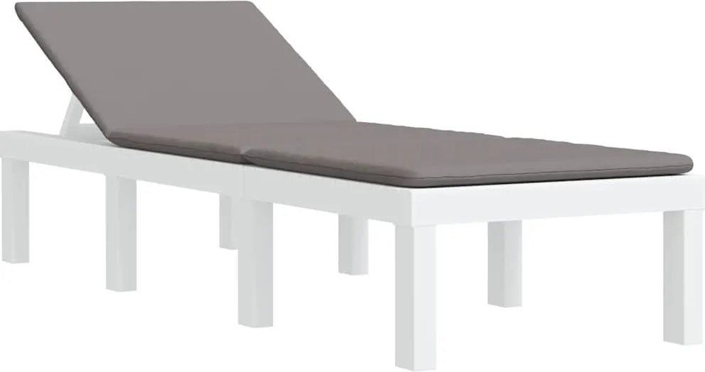 vidaXL Șezlong cu perne, alb, PP