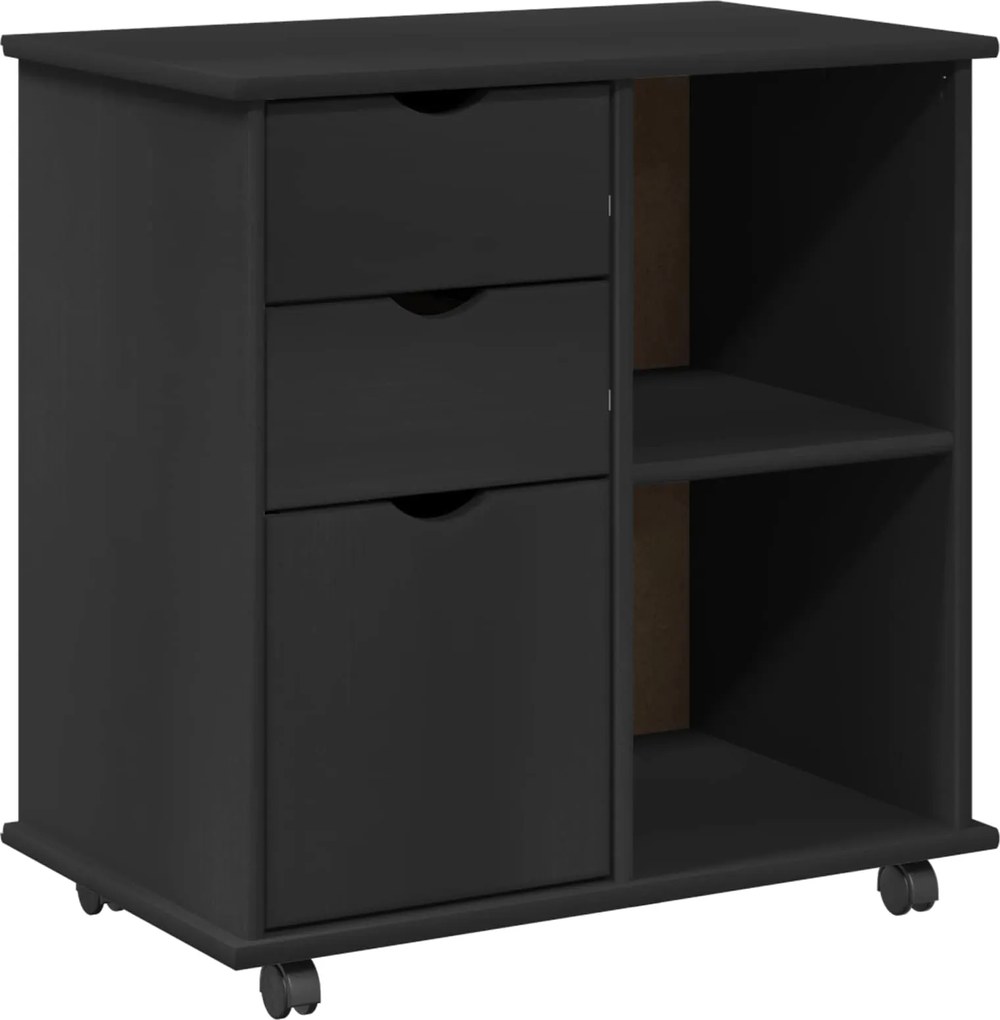 vidaXL Cabinet mobil Negru 63,5 x 39 x 65,5 cm Lemn de pin masiv