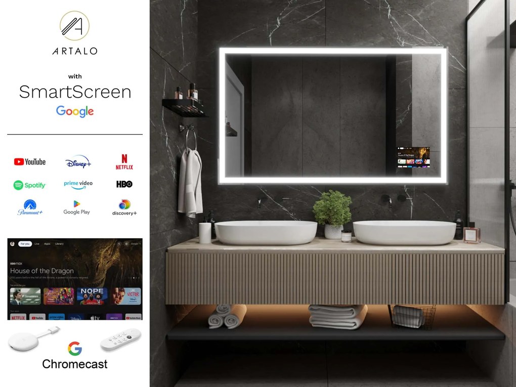 SMART oglindă LED cu iluminare M1 premium + SmartScreen with Google Chromecast
